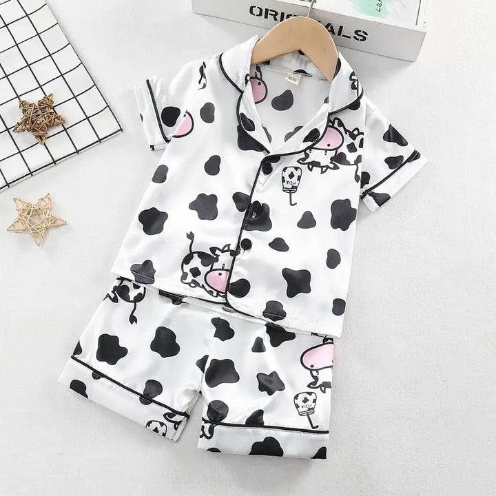 Toddler Girls 2pcs Cartoon Cow Pattern Pajamas Button Front Top and Elastic Waist Shorts Set Comfy Casual PJ Set Kids Image 1