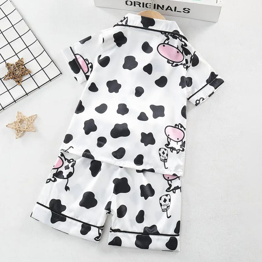 Toddler Girls 2pcs Cartoon Cow Pattern PajamasButton Front Top and Elastic Waist Shorts SetComfy Casual PJ SetKids Image 3