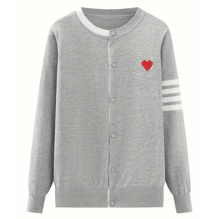 Heart Pattern Button Front Cardigan Casual Long Sleeve Outwear For Spring and Fall Womens Clothing Image 1