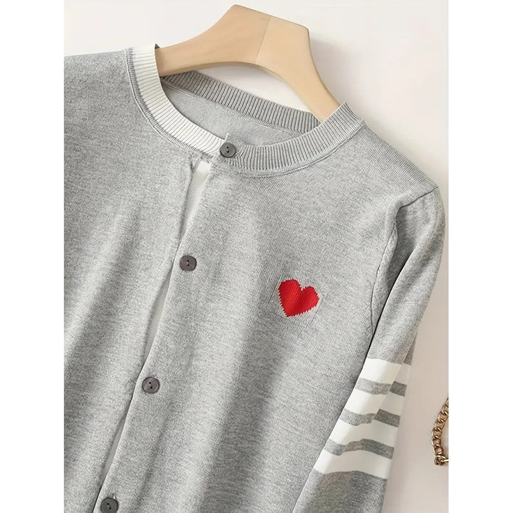 Heart Pattern Button Front Cardigan Casual Long Sleeve Outwear For Spring and Fall Womens Clothing Image 3