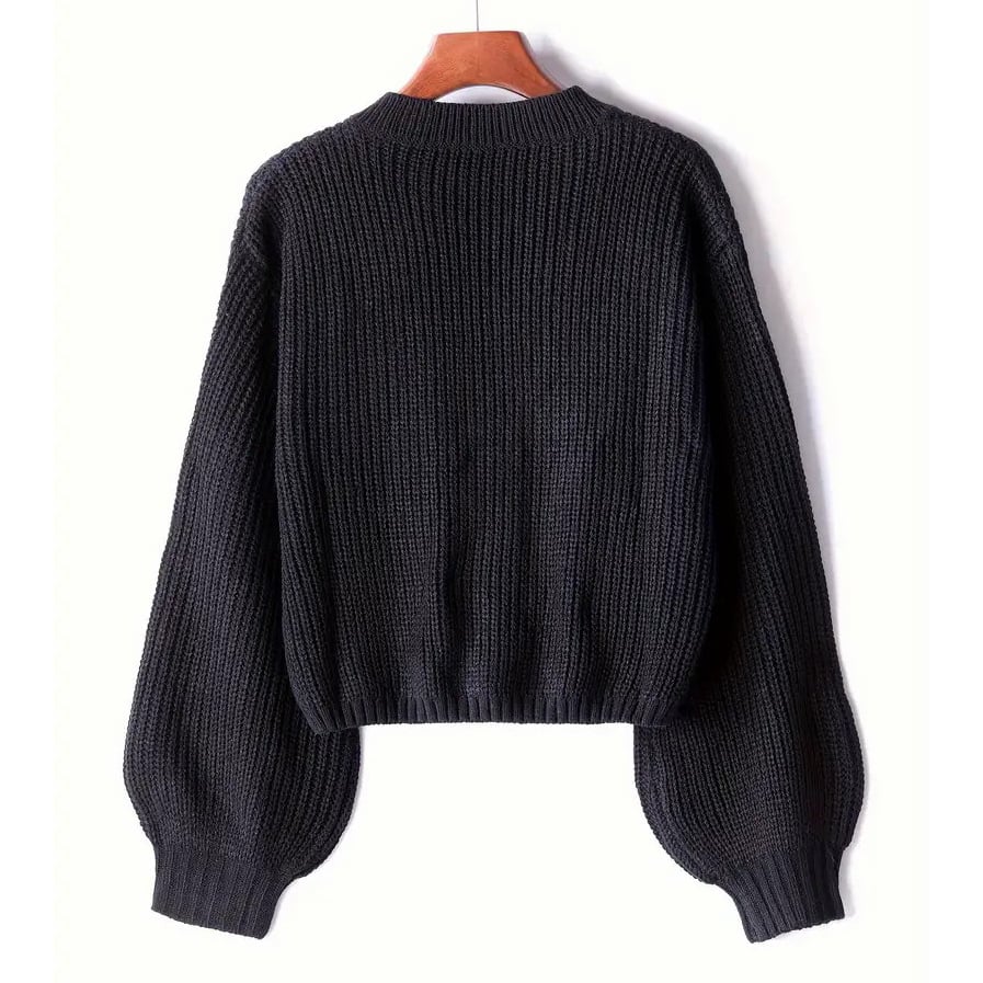 Solid Color Button Front Cardigans Top Casual Crew Neck Long Sleeve Knitted Top For Every Day Womens Clothing Image 1