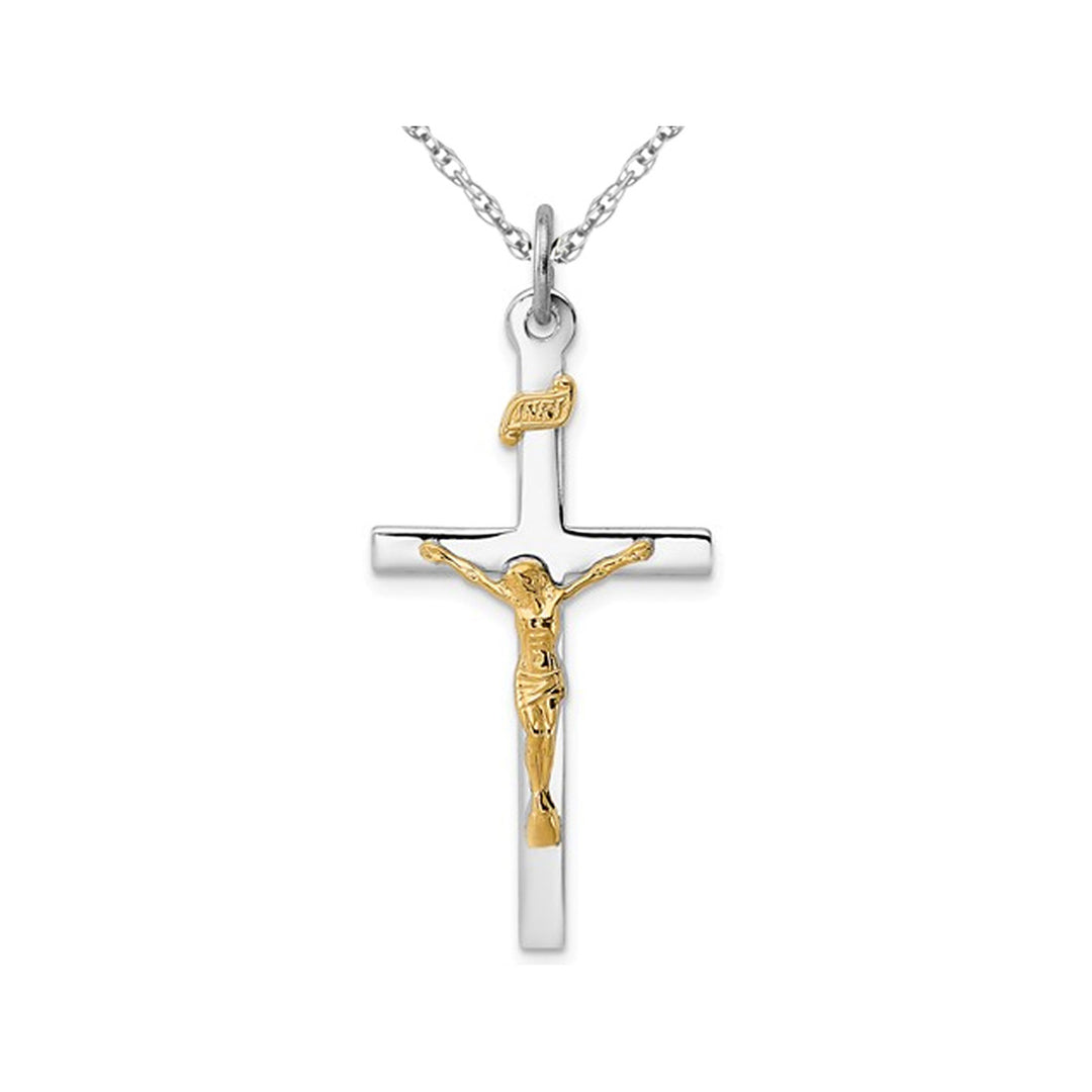 Sterling Silver with 18K Gold Plating Crucifix Cross Pendant Necklace with Chain Image 1