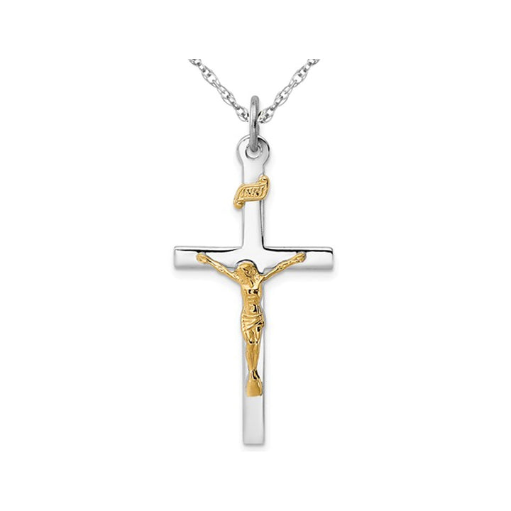 Sterling Silver with 18K Gold Plating Crucifix Cross Pendant Necklace with Chain Image 1