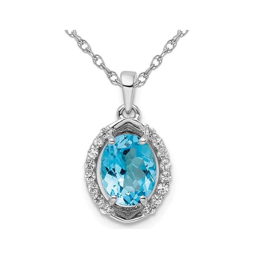 2.60 Carat (ctw) Blue Topaz and White Topaz Pendant Necklace in Sterling Silver with Chain Image 1