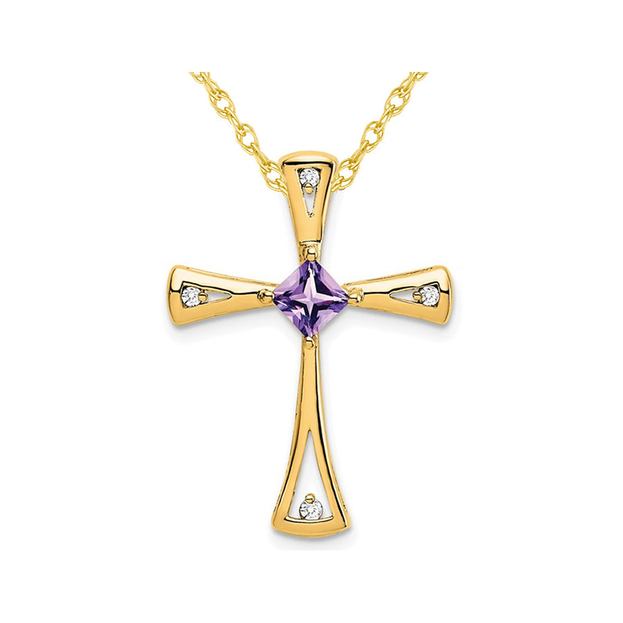 3/10 Carat (ctw) Amethyst Cross Pendant Necklace in 14K Yellow Gold with Chain Image 1