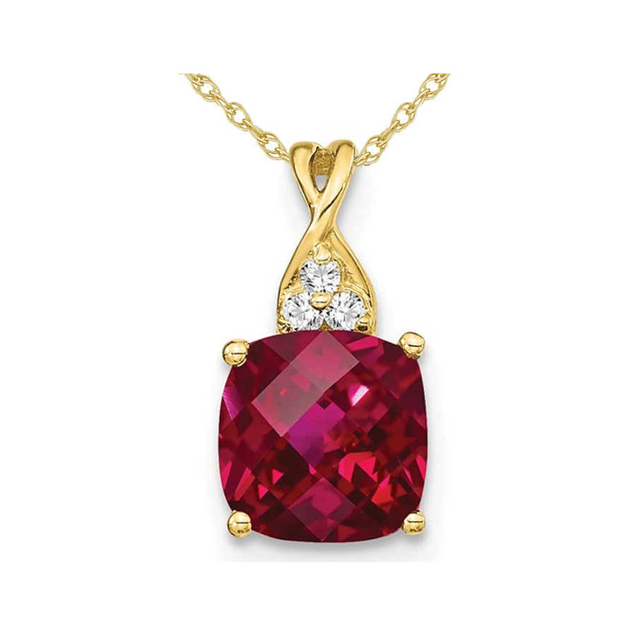 1.85 Carat (ctw) Lab-Created Ruby Pendant Necklace in 10K Yellow Gold with Chain Image 1