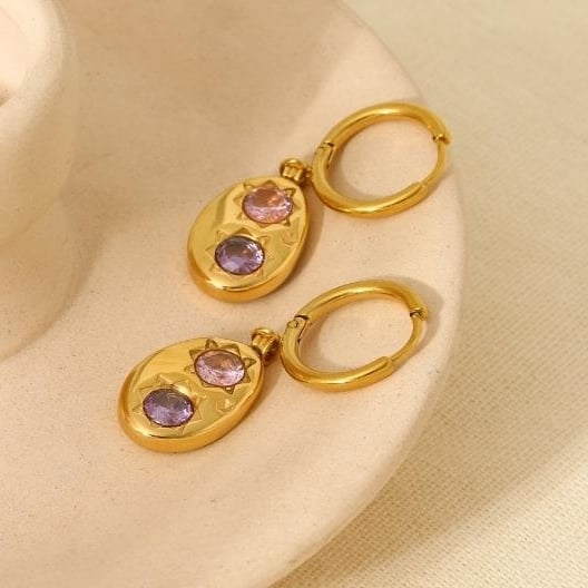 Advanced retro kaleidoscope inlaid with zircon irregular earrings18K gold stainless steel versatile earrings Image 2