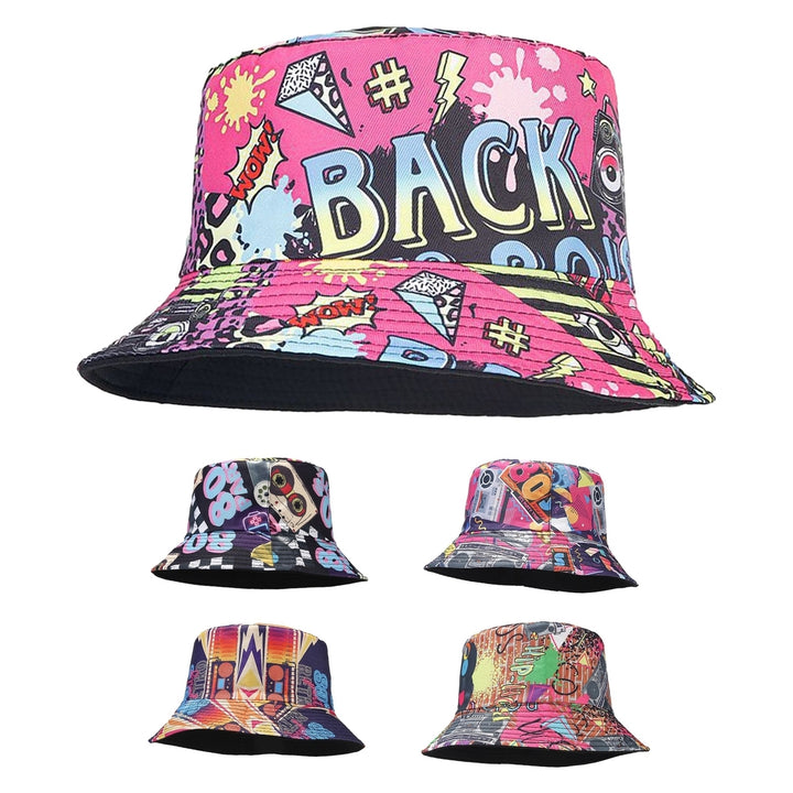 Retro Bucket Hat Graffiti Pattern Double-sided Wearable Basin Hat Summer Beach Travel Outdoor Sun Hat Men Women Image 1