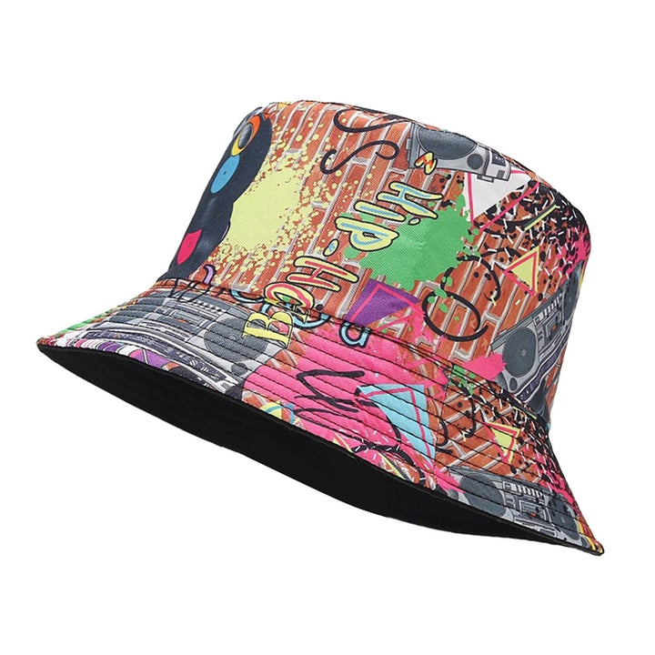 Retro Bucket Hat Graffiti Pattern Double-sided Wearable Basin Hat Summer Beach Travel Outdoor Sun Hat Men Women Image 3