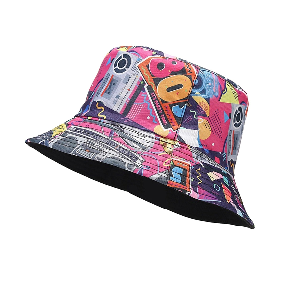 Retro Bucket Hat Graffiti Pattern Double-sided Wearable Basin Hat Summer Beach Travel Outdoor Sun Hat Men Women Image 4