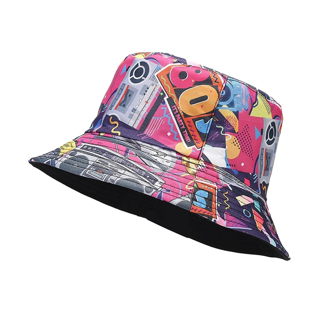 Retro Bucket Hat Graffiti Pattern Double-sided Wearable Basin Hat Summer Beach Travel Outdoor Sun Hat Men Women Image 1