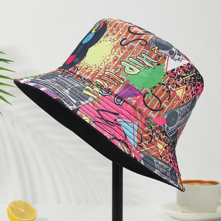 Retro Bucket Hat Graffiti Pattern Double-sided Wearable Basin Hat Summer Beach Travel Outdoor Sun Hat Men Women Image 7