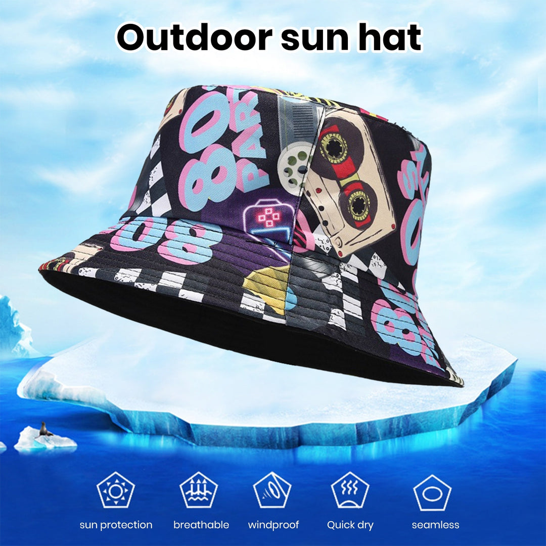 Retro Bucket Hat Graffiti Pattern Double-sided Wearable Basin Hat Summer Beach Travel Outdoor Sun Hat Men Women Image 9