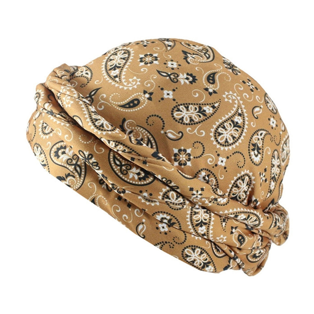 Bohemia Style Cashew Flower Printing Men Turban Hat Double Layer Smooth Satin Headwrap Hip-hop Head Scarf Beanie Hat Image 3