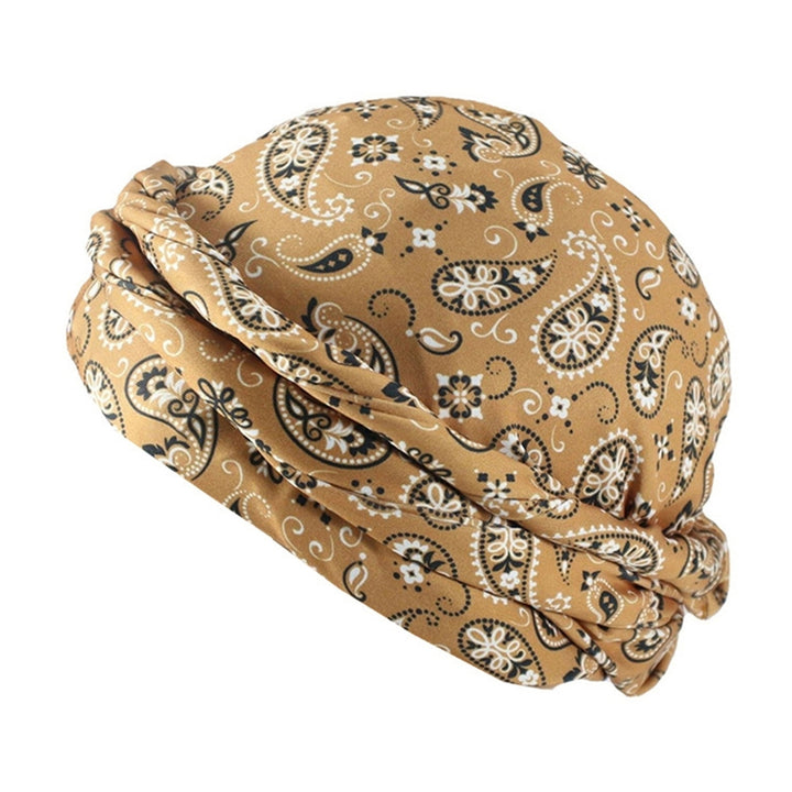 Bohemia Style Cashew Flower Printing Men Turban Hat Double Layer Smooth Satin Headwrap Hip-hop Head Scarf Beanie Hat Image 3