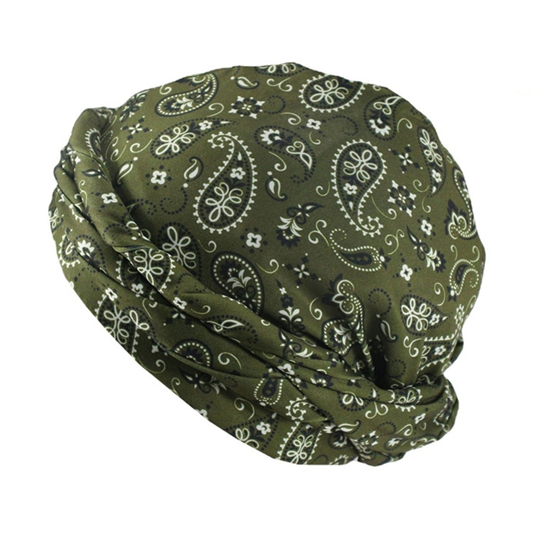 Bohemia Style Cashew Flower Printing Men Turban Hat Double Layer Smooth Satin Headwrap Hip-hop Head Scarf Beanie Hat Image 4