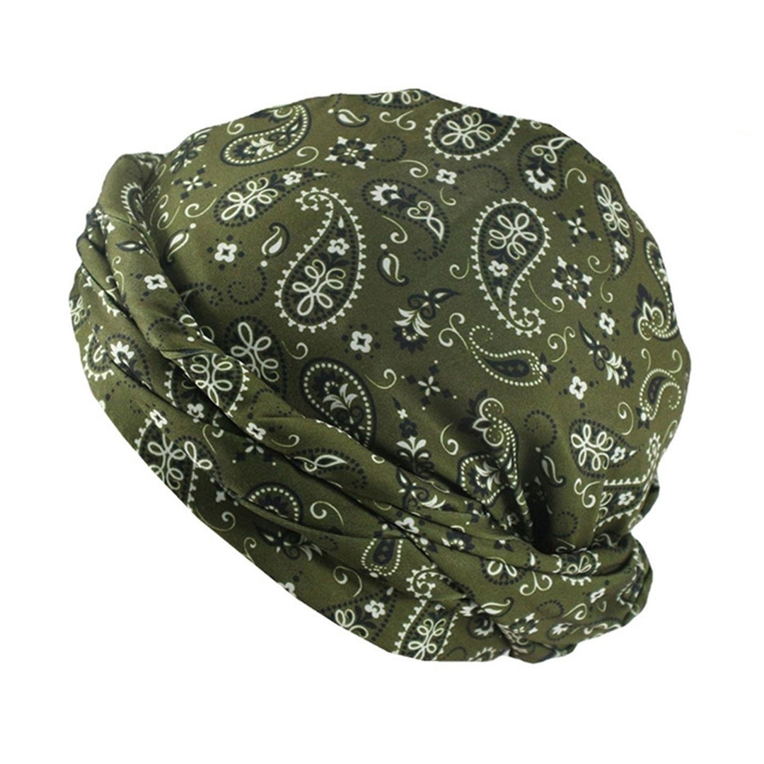 Bohemia Style Cashew Flower Printing Men Turban Hat Double Layer Smooth Satin Headwrap Hip-hop Head Scarf Beanie Hat Image 1