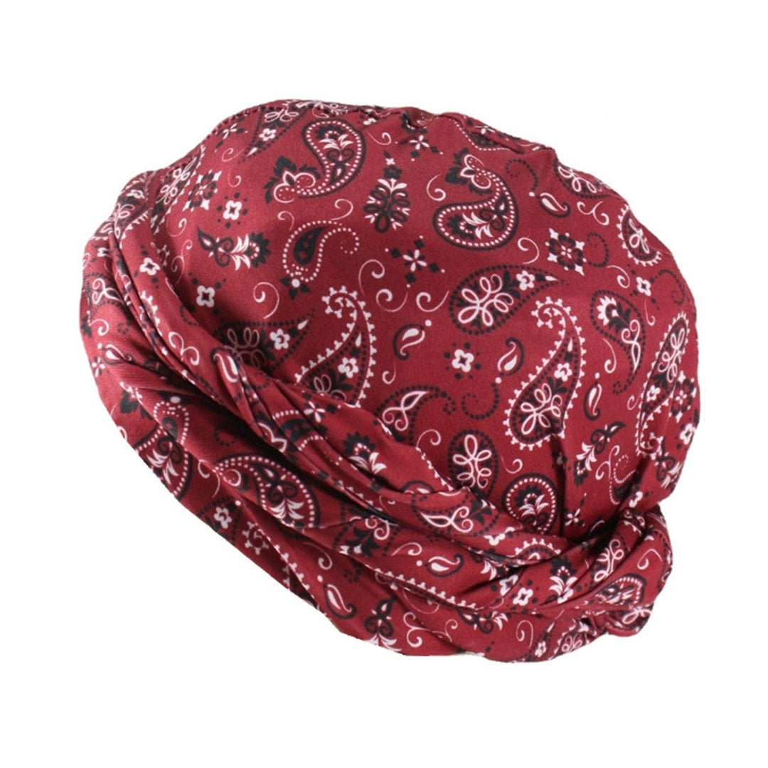 Bohemia Style Cashew Flower Printing Men Turban Hat Double Layer Smooth Satin Headwrap Hip-hop Head Scarf Beanie Hat Image 4