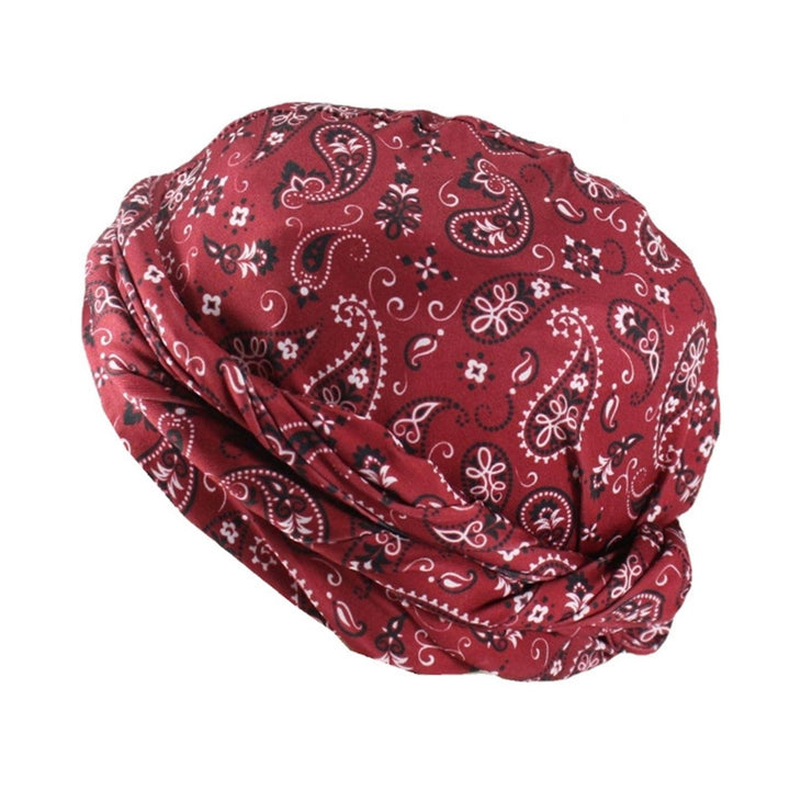 Bohemia Style Cashew Flower Printing Men Turban Hat Double Layer Smooth Satin Headwrap Hip-hop Head Scarf Beanie Hat Image 1