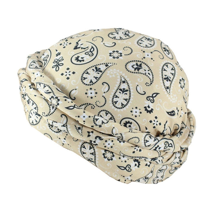 Bohemia Style Cashew Flower Printing Men Turban Hat Double Layer Smooth Satin Headwrap Hip-hop Head Scarf Beanie Hat Image 6