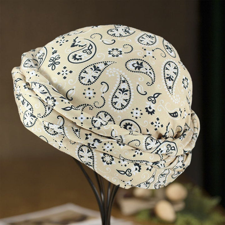 Bohemia Style Cashew Flower Printing Men Turban Hat Double Layer Smooth Satin Headwrap Hip-hop Head Scarf Beanie Hat Image 7