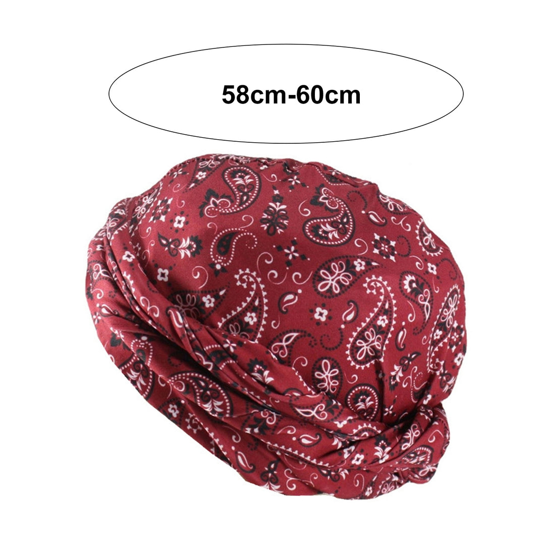 Bohemia Style Cashew Flower Printing Men Turban Hat Double Layer Smooth Satin Headwrap Hip-hop Head Scarf Beanie Hat Image 10