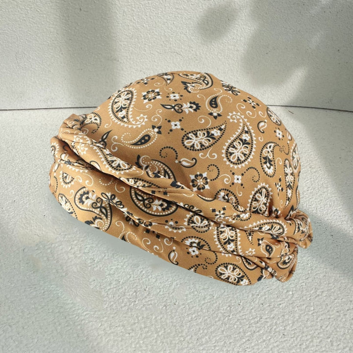 Bohemia Style Cashew Flower Printing Men Turban Hat Double Layer Smooth Satin Headwrap Hip-hop Head Scarf Beanie Hat Image 12