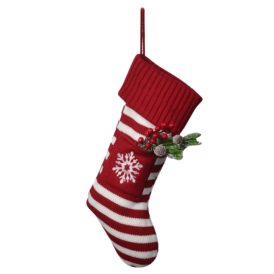 1 Pc Christmas Sock Cartoon Striped Print Contrast Color Fake Red Berry Decor Elastic  Year Candy Gift Storage Bag Sock Image 2
