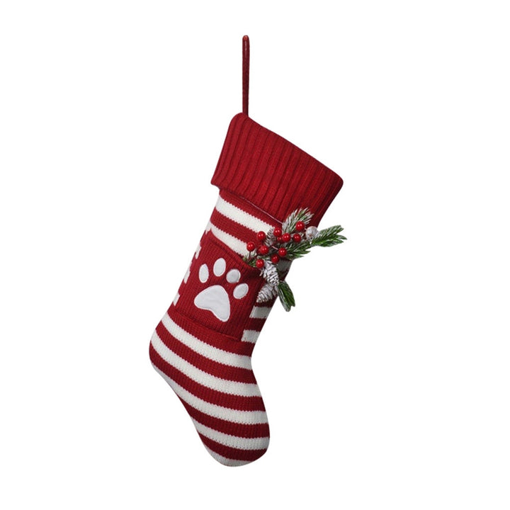 1 Pc Christmas Sock Cartoon Striped Print Contrast Color Fake Red Berry Decor Elastic  Year Candy Gift Storage Bag Sock Image 4