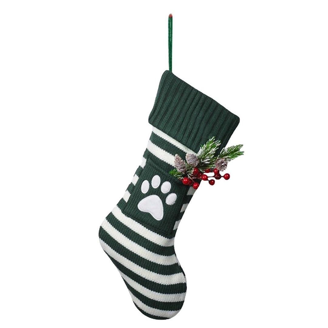 1 Pc Christmas Sock Cartoon Striped Print Contrast Color Fake Red Berry Decor Elastic  Year Candy Gift Storage Bag Sock Image 4