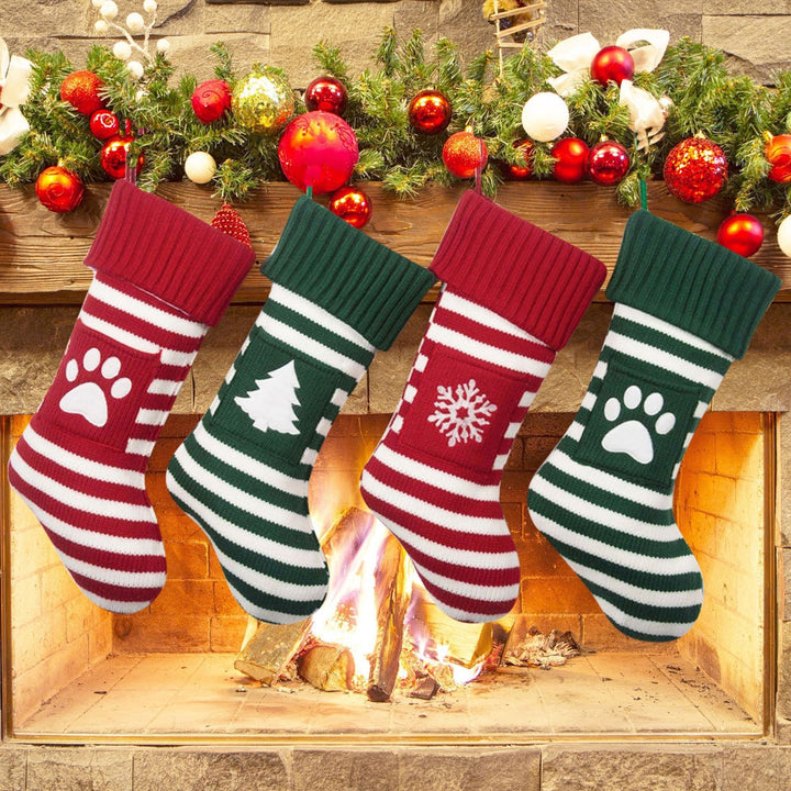 1 Pc Christmas Sock Cartoon Striped Print Contrast Color Fake Red Berry Decor Elastic  Year Candy Gift Storage Bag Sock Image 8