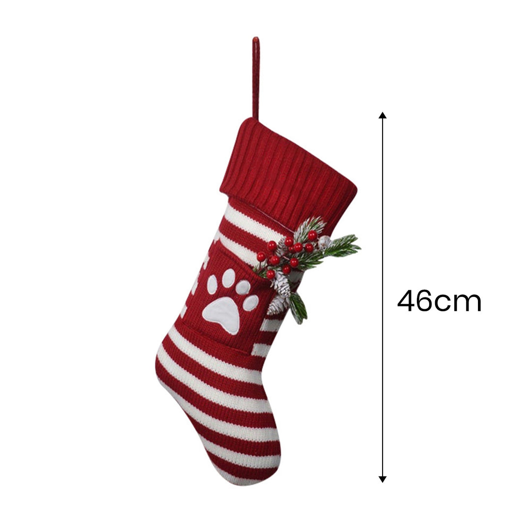1 Pc Christmas Sock Cartoon Striped Print Contrast Color Fake Red Berry Decor Elastic  Year Candy Gift Storage Bag Sock Image 9