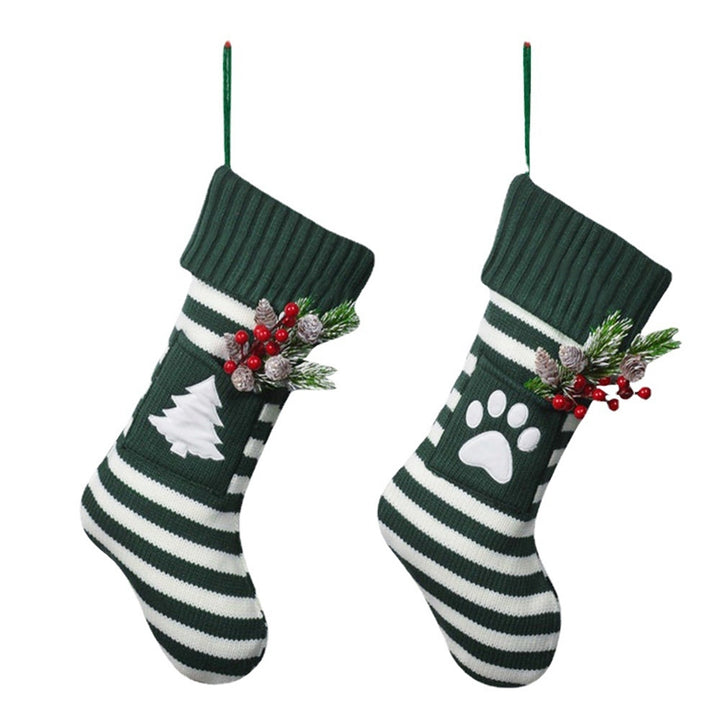 1 Pc Christmas Sock Cartoon Striped Print Contrast Color Fake Red Berry Decor Elastic  Year Candy Gift Storage Bag Sock Image 12