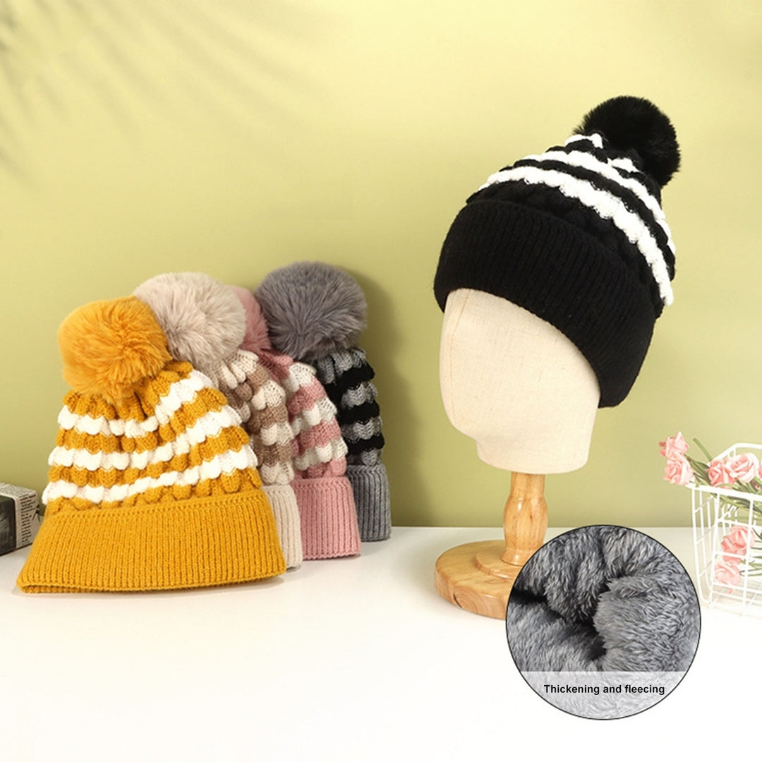 Women Winter Hat Knitted Plush Ball Decor Soft Elastic Anti-slip Regular Fit Cold Resistant Warm Soft Beanie Lady Cap Image 1