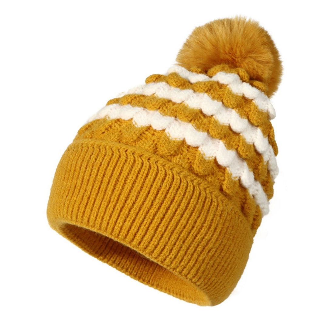 Women Winter Hat Knitted Plush Ball Decor Soft Elastic Anti-slip Regular Fit Cold Resistant Warm Soft Beanie Lady Cap Image 4