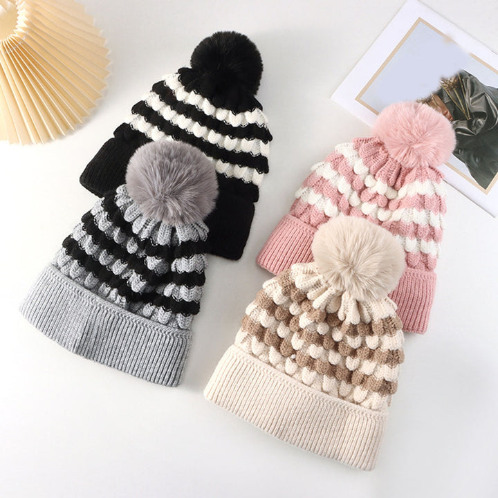 Women Winter Hat Knitted Plush Ball Decor Soft Elastic Anti-slip Regular Fit Cold Resistant Warm Soft Beanie Lady Cap Image 8