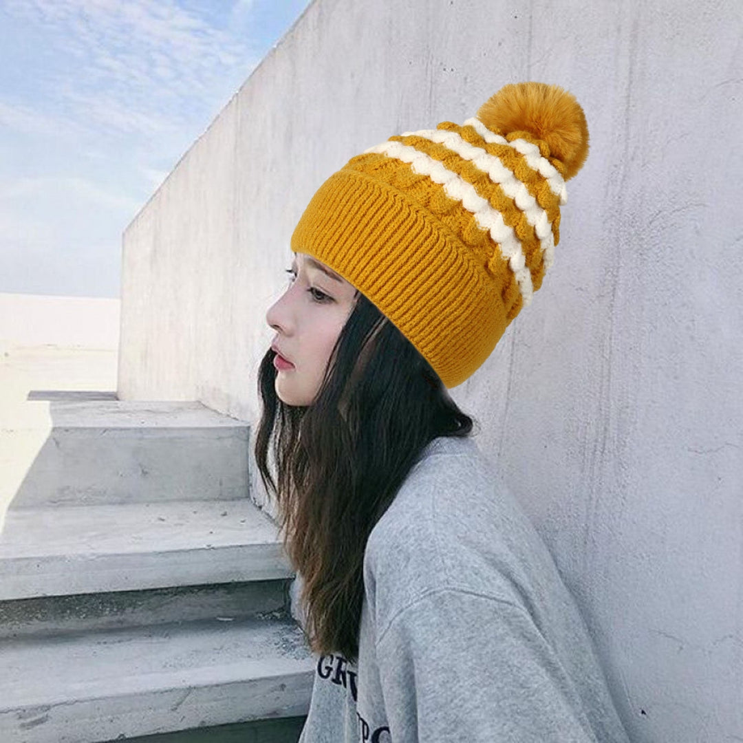 Women Winter Hat Knitted Plush Ball Decor Soft Elastic Anti-slip Regular Fit Cold Resistant Warm Soft Beanie Lady Cap Image 9