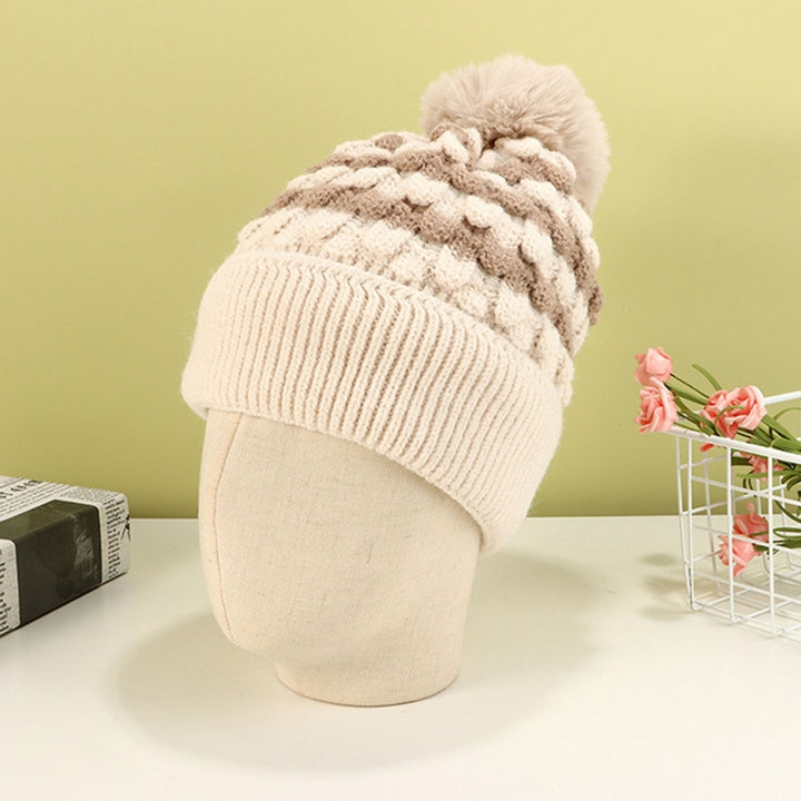 Women Winter Hat Knitted Plush Ball Decor Soft Elastic Anti-slip Regular Fit Cold Resistant Warm Soft Beanie Lady Cap Image 12