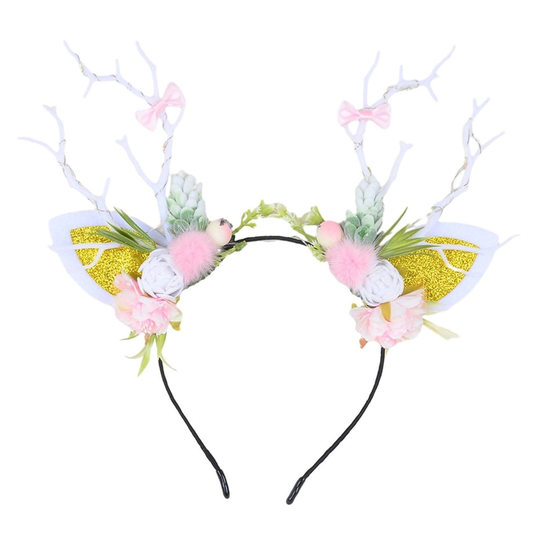 Christmas Women Headband Antler Shape Fake Berry Tree Decor Flower Bow Butterfly Elastic Anti-slip Year Party Photo Image 3