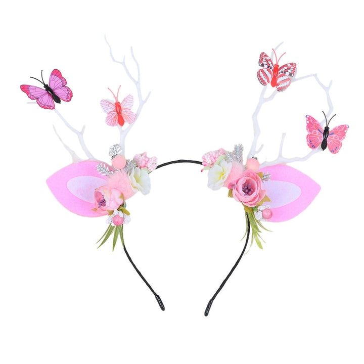 Christmas Women Headband Antler Shape Fake Berry Tree Decor Flower Bow Butterfly Elastic Anti-slip Year Party Photo Image 4