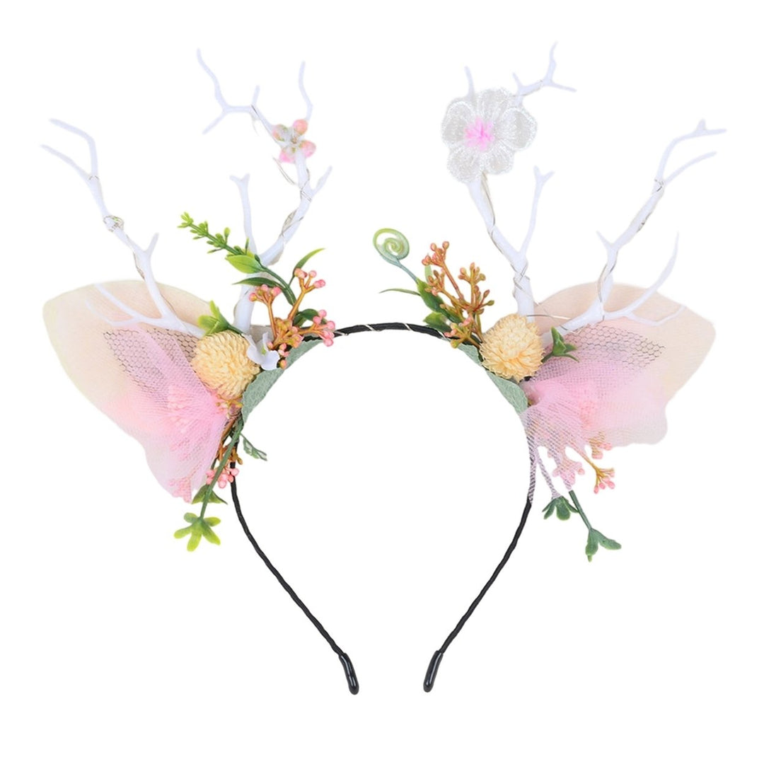 Christmas Women Headband Antler Shape Fake Berry Tree Decor Flower Bow Butterfly Elastic Anti-slip Year Party Photo Image 4