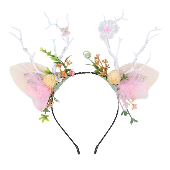 Christmas Women Headband Antler Shape Fake Berry Tree Decor Flower Bow Butterfly Elastic Anti-slip Year Party Photo Image 4