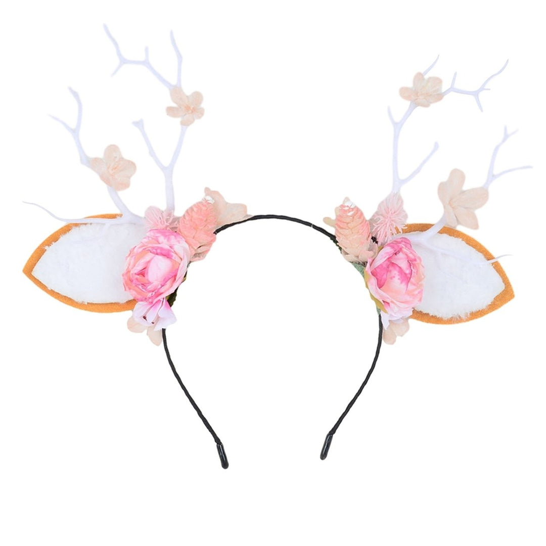 Christmas Women Headband Antler Shape Fake Berry Tree Decor Flower Bow Butterfly Elastic Anti-slip Year Party Photo Image 6