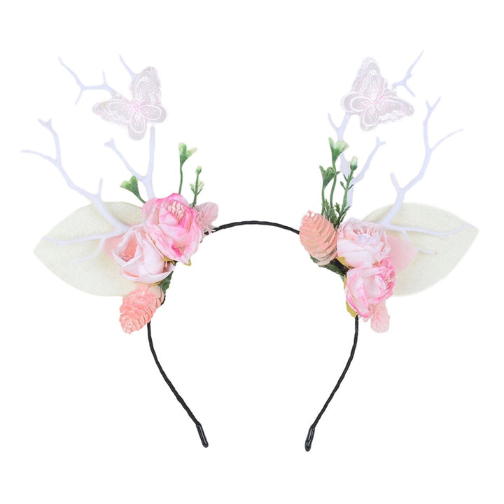 Christmas Women Headband Antler Shape Fake Berry Tree Decor Flower Bow Butterfly Elastic Anti-slip Year Party Photo Image 7