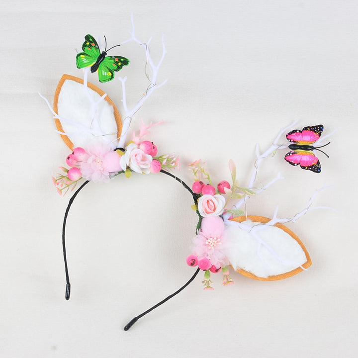 Christmas Women Headband Antler Shape Fake Berry Tree Decor Flower Bow Butterfly Elastic Anti-slip Year Party Photo Image 9