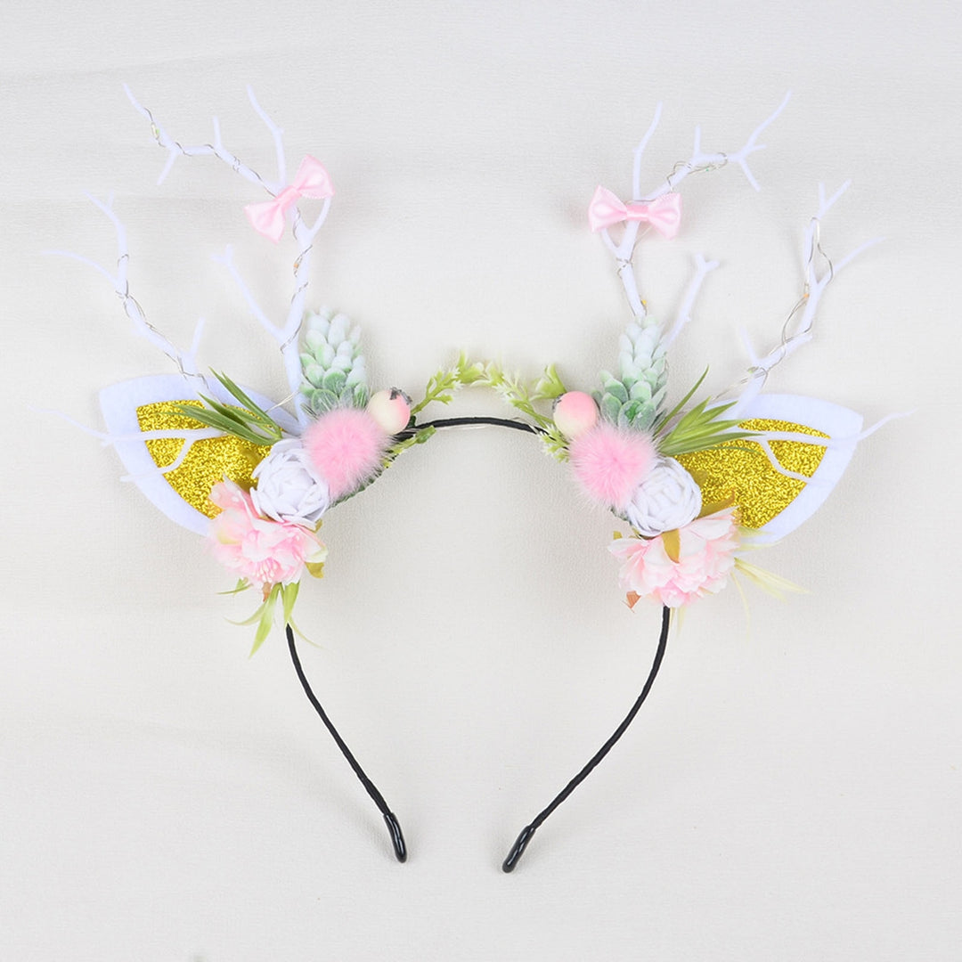 Christmas Women Headband Antler Shape Fake Berry Tree Decor Flower Bow Butterfly Elastic Anti-slip Year Party Photo Image 10