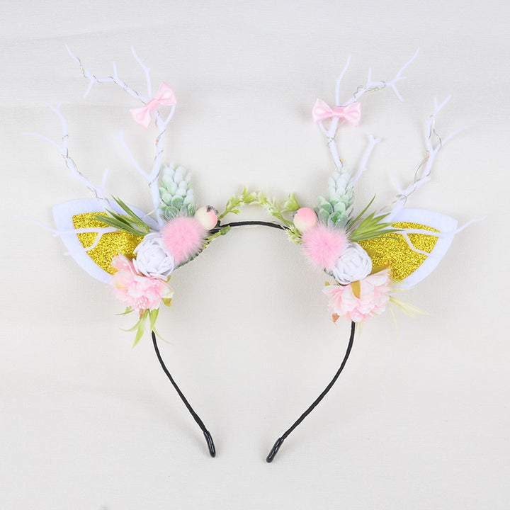 Christmas Women Headband Antler Shape Fake Berry Tree Decor Flower Bow Butterfly Elastic Anti-slip Year Party Photo Image 10