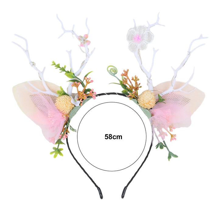 Christmas Women Headband Antler Shape Fake Berry Tree Decor Flower Bow Butterfly Elastic Anti-slip Year Party Photo Image 11