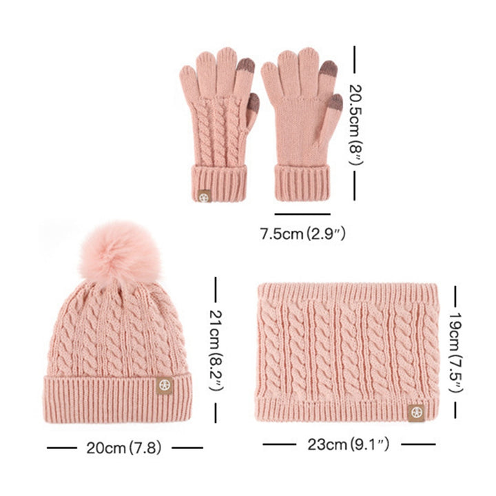 3Pcs/Set Kids Hat Gloves Neck Warmer Knitted Thickened Outdoor Windproof 5-12 Years Winter Children Pompom Beanie Scarf Image 9