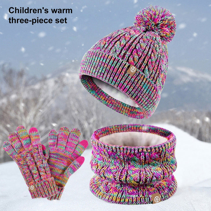 3Pcs/Set Kids Hat Gloves Neck Warmer Knitted Thickened Outdoor Windproof 5-12 Years Winter Children Pompom Beanie Scarf Image 11